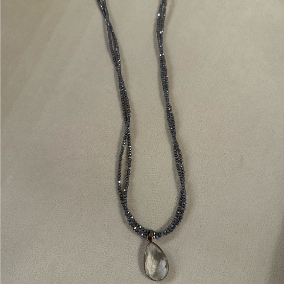 Elegant Shimmery Beaded Necklace with Teardrop Pendants - Picture 2 of 5